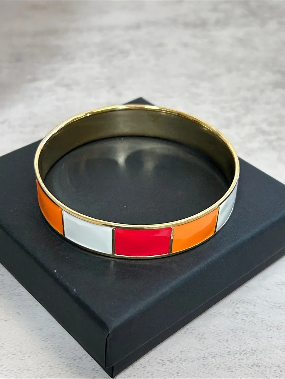 J. Crew Gold-Tone Enamel Bangle in Orange, Red, White - Picture 3 of 5